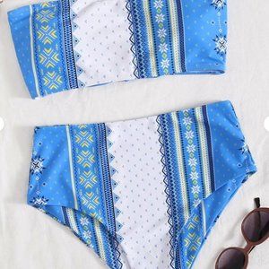 Tribal Lace-up Back Bandeau Bikini